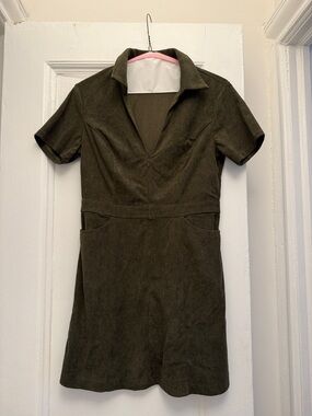 Lulu's Olive Green Short-Sleeve Corduroy Mini Dress